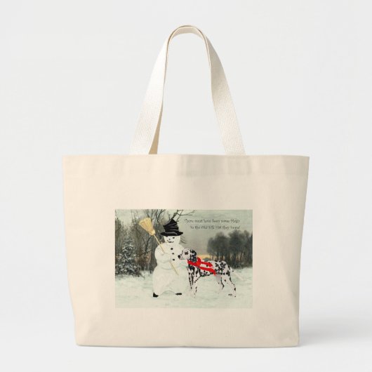 冬の雪の中のダルメシアン ラージトートバッグ (正面)