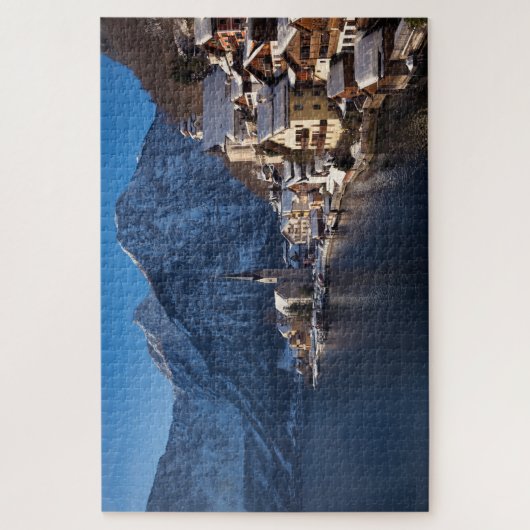 冬の雪の中のハルスタット町 ジグソーパズル (縦)