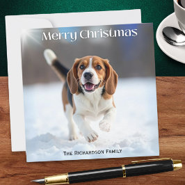 冬の雪の中のビーグル犬のクリスマス シーズンカード