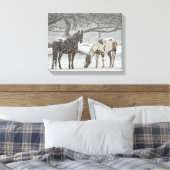 冬の雪の中の外の2頭の馬 キャンバスプリント (インサイチュ (寝室))