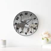 冬の雪の中の外の2頭の馬 ラージ壁時計 (ホーム)