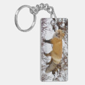 冬の雪の中の赤狐 キーホルダー (正面左)