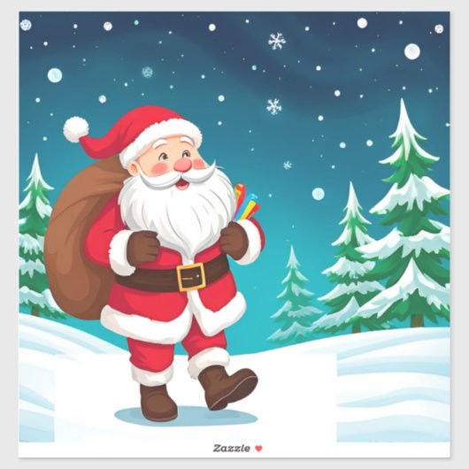 🎅 冬の雪の中を歩く幸せなサンタクロース ❄️ シール (シート)