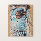 冬の雪の中、ワシが木に座る ジグソーパズル (縦)