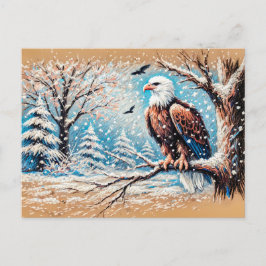 冬の雪の中、ワシが木に座る ポストカード