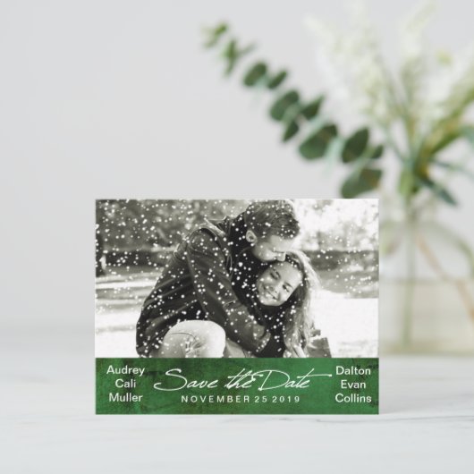 冬の雪の写真の日付を保存 案内ポストカード (スタンド正面)