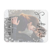 冬の雪の写真の結婚式の日付はがきを保存 マグネット (横)