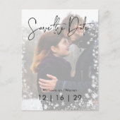 冬の雪の写真の結婚式の日付はがきを保存 案内ポストカード (正面)