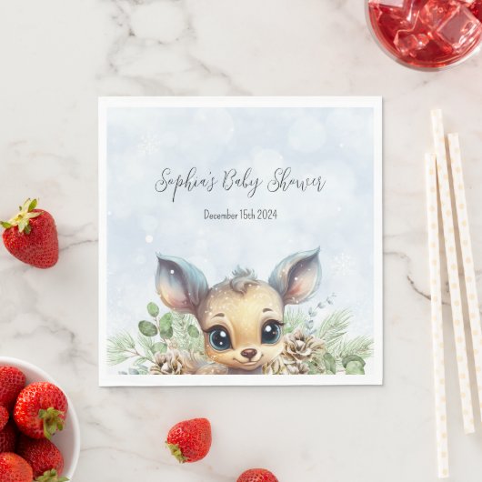 冬の雪の冷たい外の青い赤ちゃんシャワーディアー スタンダードランチョンナプキン (インサイチュ)