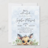 冬の雪の冷たい外の青い赤ちゃんシャワーディアー 招待状 (正面)