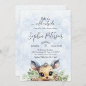 冬の雪の冷たい外の青い赤ちゃんシャワーディアー 招待状 (正面/裏面)