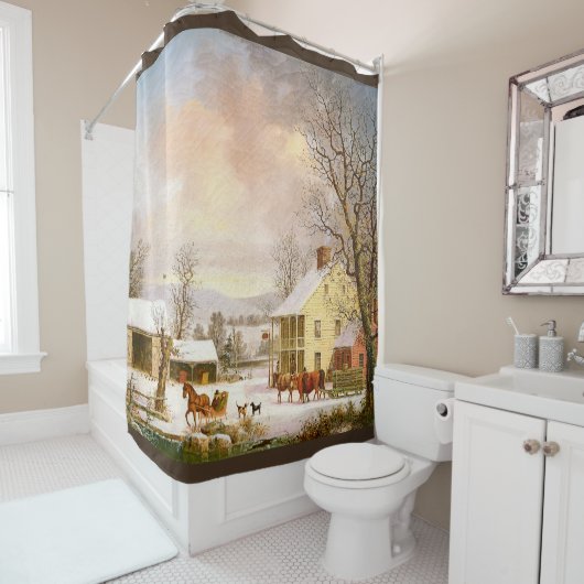 冬の雪の国のそりの馬のシャワー・カーテン シャワーカーテン (インサイチュ)