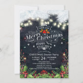 冬の雪の土地クリスマス&新年ディナーパーティー 招待状 (正面)