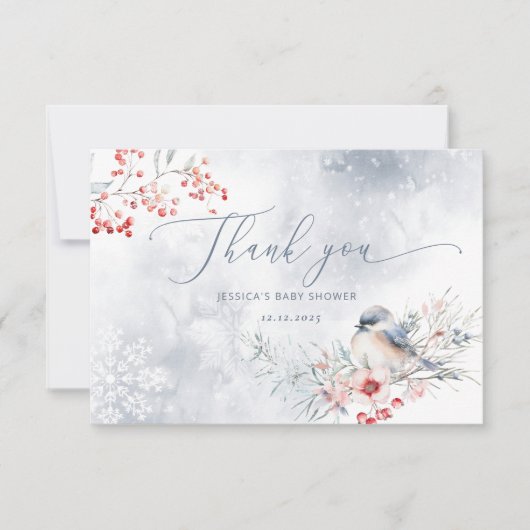 冬の雪の塵の青い赤ん感謝してい坊のシャワーあなた カード (正面)