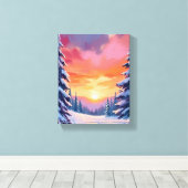 冬の雪の夕焼け | パステル水彩画 キャンバスプリント (インサイチュ (ウッドフロア))