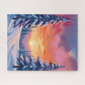 冬の雪の夕焼け | パステル水彩画 ジグソーパズル (横)