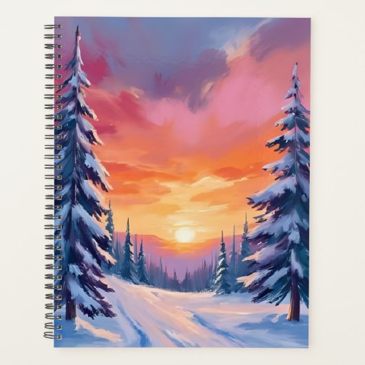 冬の雪の夕焼け | パステル水彩画 プランナー手帳 (正面)