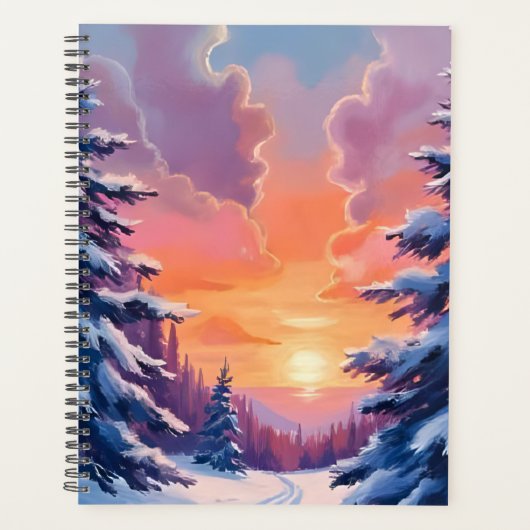 冬の雪の夕焼け｜水彩風景画 プランナー手帳 (正面)
