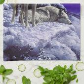 冬の雪の夜に灰色の狼 キッチンタオル (折り畳み)