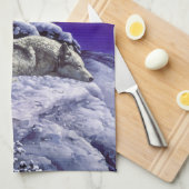 冬の雪の夜に灰色の狼 キッチンタオル (四つ折り)
