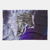 冬の雪の夜に灰色の狼 キッチンタオル (横)