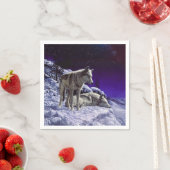 冬の雪の夜に灰色の狼 スタンダードカクテルナプキン (インサイチュ)
