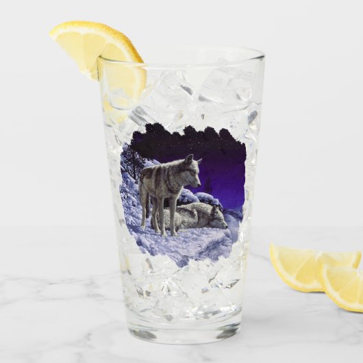 冬の雪の夜に灰色の狼 タンブラーグラス (アイス正面)