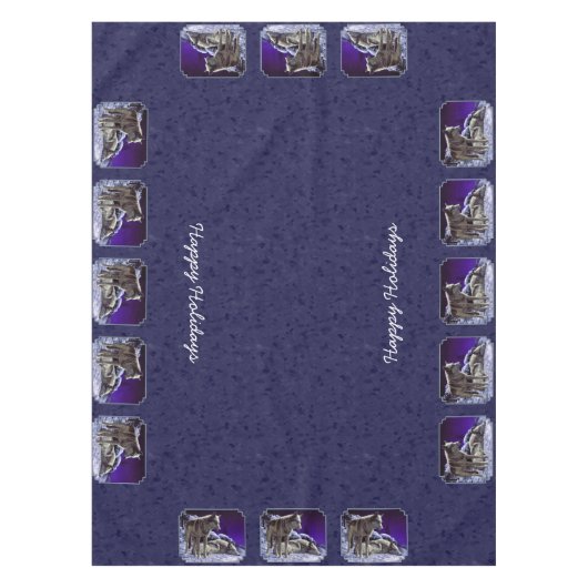 冬の雪の夜に灰色の狼 テーブルクロス (正面)