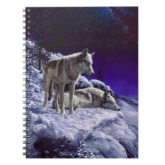 冬の雪の夜に灰色の狼 ノートブック (正面)