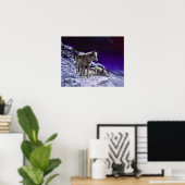 冬の雪の夜に灰色の狼 ポスター (ホームオフィス)