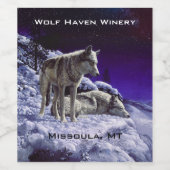 冬の雪の夜に灰色の狼 ワインラベル (シングルラベル)