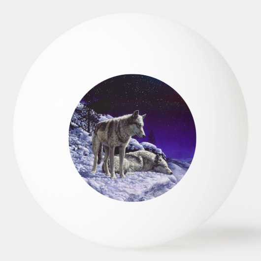 冬の雪の夜に灰色の狼 卓球ボール (正面)