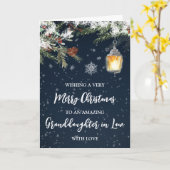 冬の雪の夜の義理クリスマスの孫娘 カード (黄色い花)