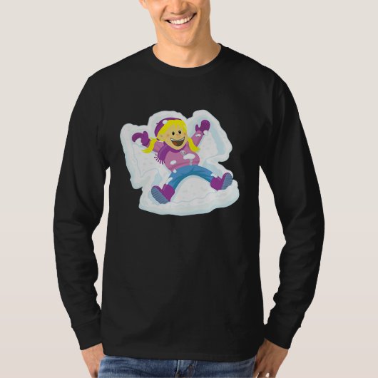 冬の雪の天使を作る若い女の子 Tシャツ (正面)
