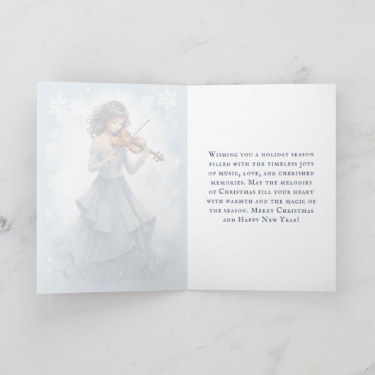 冬の雪の女の子の遊バイオリンのクリスマス音楽 シーズンカード (内部)