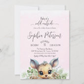 冬の雪の寒さピンクの赤ちゃんシャワーディアー 招待状 (正面)