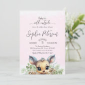 冬の雪の寒さピンクの赤ちゃんシャワーディアー 招待状 (スタンド正面)