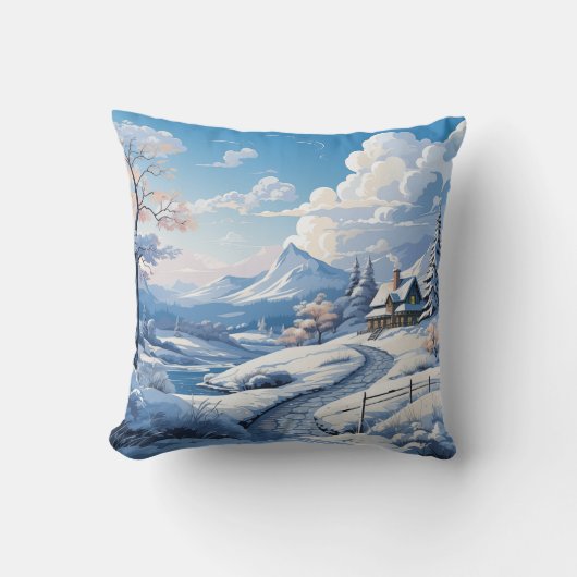 冬の雪の山のキャビン2イメー違うジ クッション (正面)