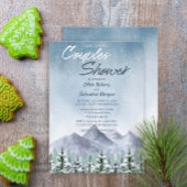 冬の雪の山の森のカップルのシャワー 招待状