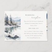 冬の雪の山の湖のウェディングレセプション エンクロージャーカード (正面)