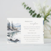 冬の雪の山の湖のウェディングレセプション エンクロージャーカード (スタンド正面)