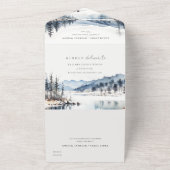 冬の雪の山の湖の風景結婚ズ オールインワン招待状 (外側)