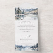冬の雪の山の湖の風景結婚ズ オールインワン招待状 (内側)