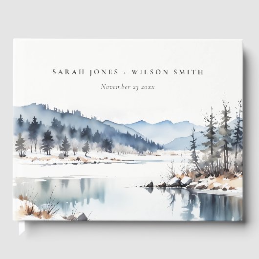 冬の雪の山の湖の風景結婚ズ ゲストブック (正面)