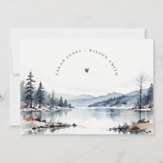 冬の雪の山の湖の風景結婚ズ サンキューカード (裏面)