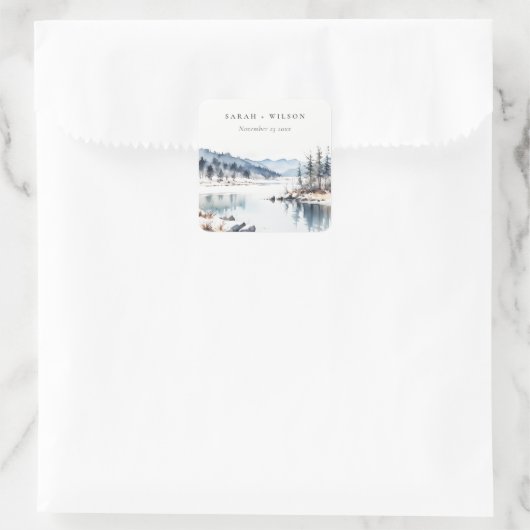 冬の雪の山の湖の風景結婚ズ スクエアシール (バッグ)