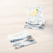 冬の雪の山の湖の風景結婚ズ スクエアペーパーコースター (インサイチュ)