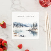 冬の雪の山の湖の風景結婚ズ スタンダードカクテルナプキン (インサイチュ)