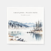 冬の雪の山の湖の風景結婚ズ スタンダードカクテルナプキン (正面)