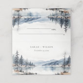 冬の雪の山の湖の風景結婚ズ プレイスカード (外部開封)